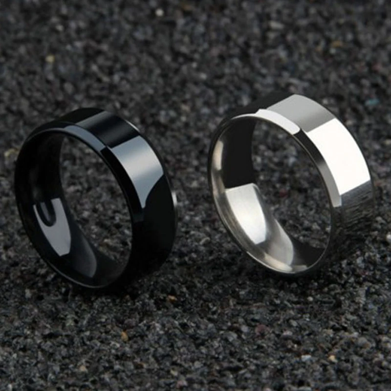 

8mm Width Classic Smooth Men Rings Black Color Stainless Steel Simple Fashion Rings For Men Women Jewelry Party Gift