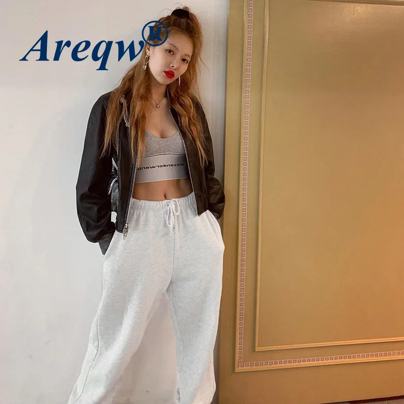2021 New Solid Color Loose High Waist Slim Waist Pants Women's Lace-up Sports Sweatpants Trend