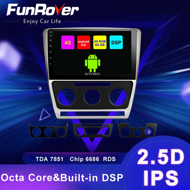 Funrover 4G + 64G DSP Android 9 0 Автомобильный мультимедийный плеер радио gps navi Стерео для Skoda
