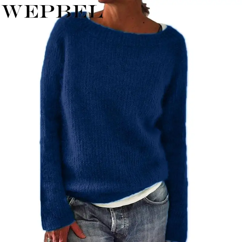 

WEPBEL Ladies Long Sleeve O Neck Knitwear Sweater Women Winter Warm Thick Loose Knitted Pullover Sweater