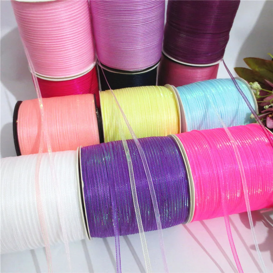 3mm Colorful Net Color Yarn Illusion Yarn Silk Ribbon DIY Bow Tie Clothing Accessories Wedding Home Textile Hard Color Belt 340