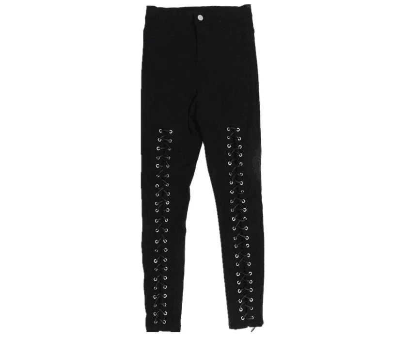 Женские облегающие леггинсы в готическом стиле черные обтягивающие на шнуровке