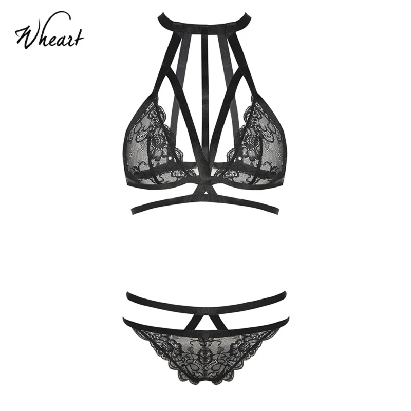 Женский кружевной бюстгальтер чокер Wasteheart черный комплект нижнего белья на