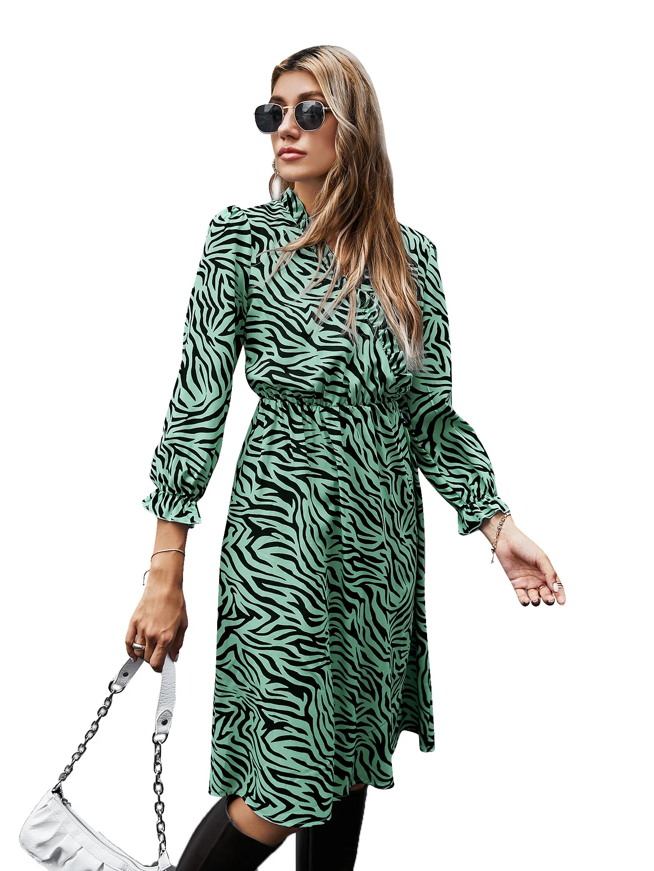 

Elegant Women Dress Spring Autumn Fashion Clothes Zebra Print White Slim Fitted Ladies Party Dresses Female Casual Vestidos