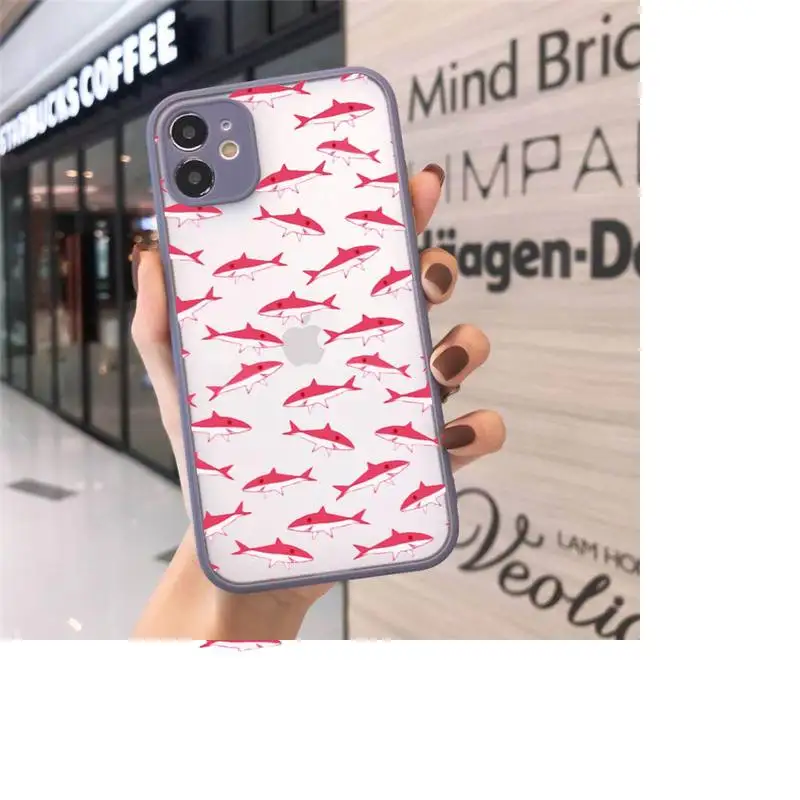 

Cute cartoon shark animal Pink blue Phone Cases matte transparent For iphone 7 8 11 12 plus mini x xs xr pro max cover