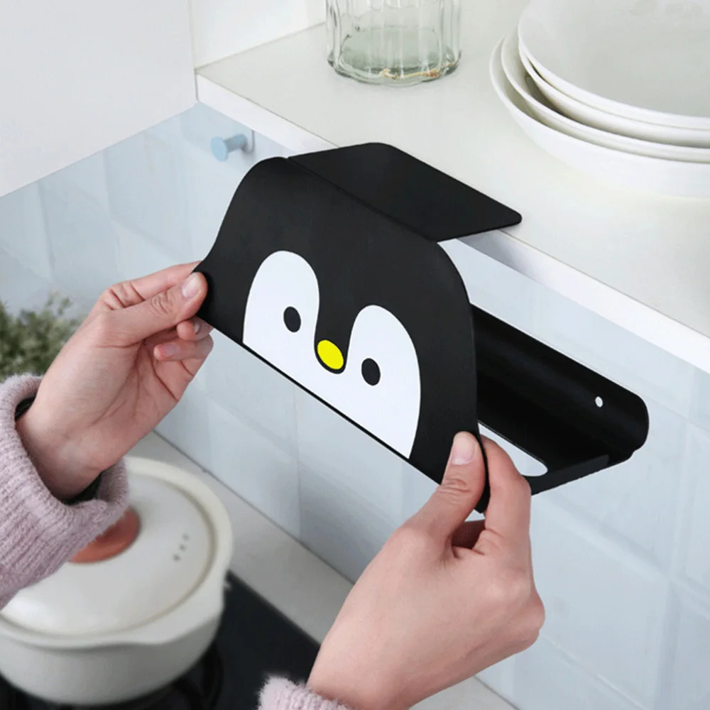 

1Pc Kitchen Tissue Holder Punch Free Wall Mount Roll Paper Case (Black)