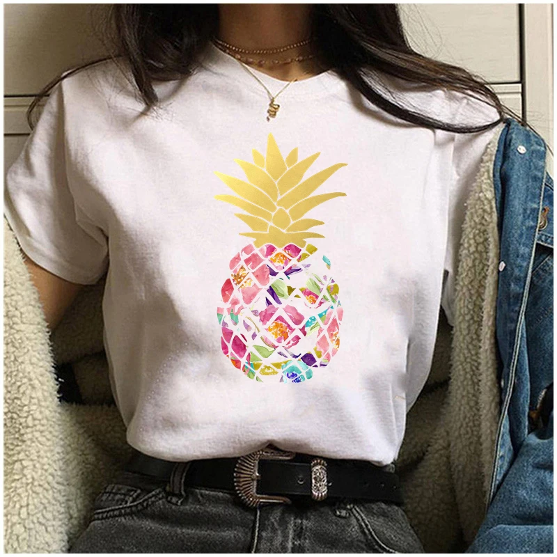 

Colored pineapple Graphic Print Women t-shirts New Fashion Short Sleeve O-Neck Harajuku t shirt 5 color Plus Size Tees Tops