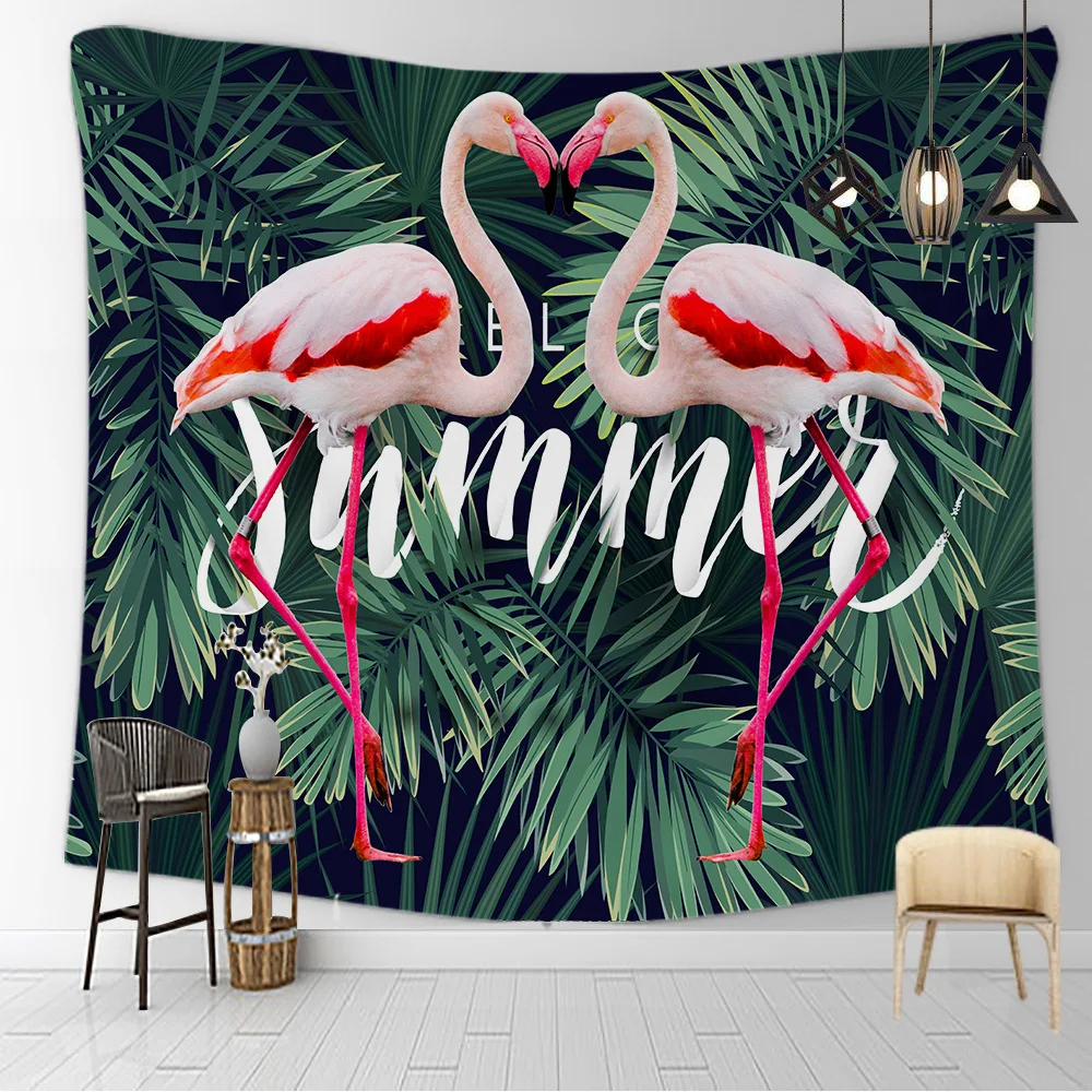 Тропический гобелен с изображением фламинго природного леса для влюбленной