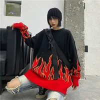loose harajuku women sweater knit top spring autumn flame sweaters female fashion long outfit pullovers plus size