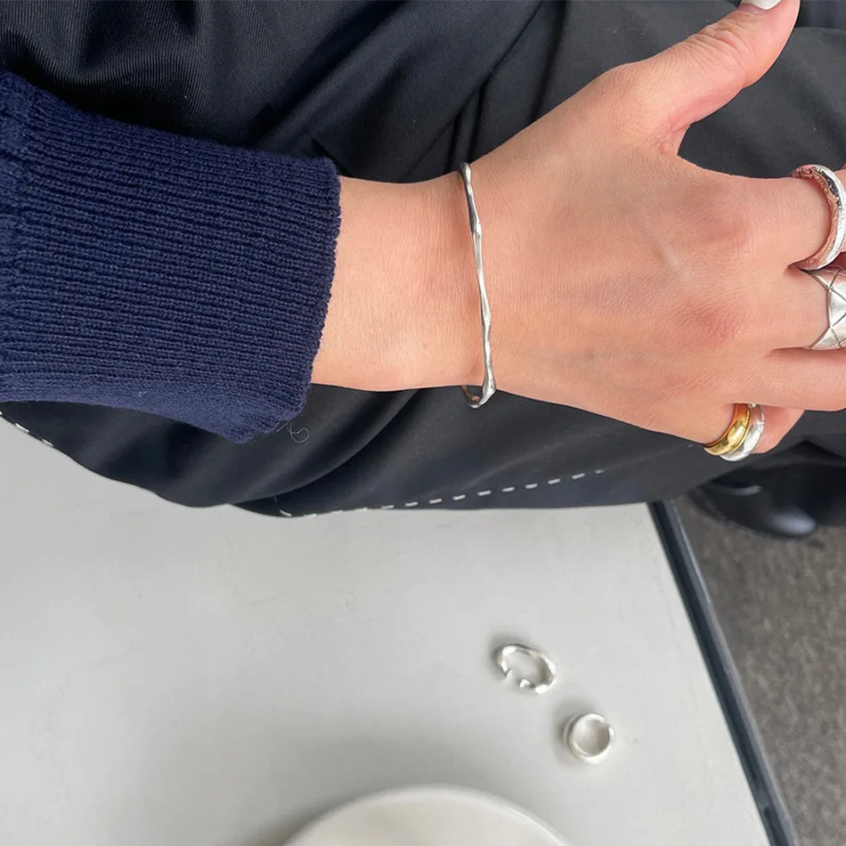 Шанис 925 пробы серебро Открытое кольцо неправильная текстура Крупного Песка