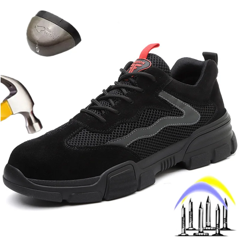 

Рабочая обувь; Обувь для работы; Кроссовки из дышащего материала Мужская обувь размера плюс светильник Сталь носком рабочие ботинки неруши...