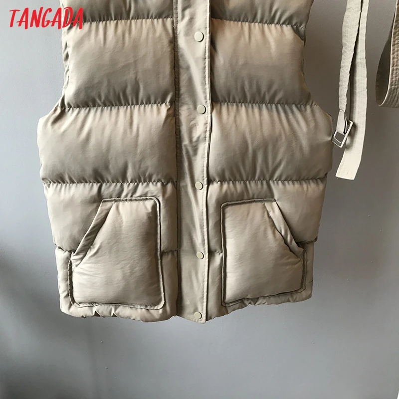 Tangada, Женские однотонные парки без рукавов с поясом, с капюшоном, на молнии,, зимнее женское теплое длинное пальто, корейская модная куртка ASF01