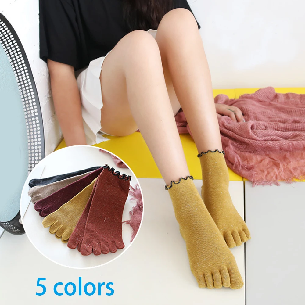 Модные женские носки с пальцами Новинка Яркие цвета Милые короткие пятью для