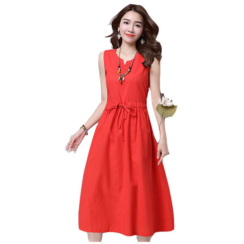Женское платье Летнее Новое Элегантное модное больших размеров без рукавов