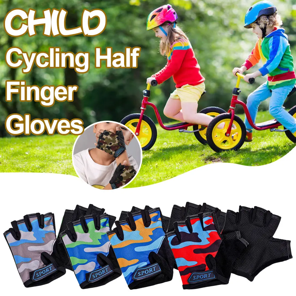 

High Quality Child Cycling Camouflage Children's Half Finger Bicycle Gloves High Elastic Non-slip Riding Equipment Fast Delivery