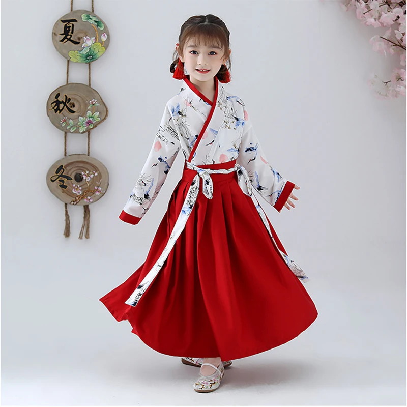 Boy Girl Suit White Crane Hanfu, Древний китайский костюм для детей, нарядное платье династии Тан, народное платье, Стильный Танцевальный Костюм, праздничная одежда для сцены - Цвет: Boy Girl Suit White