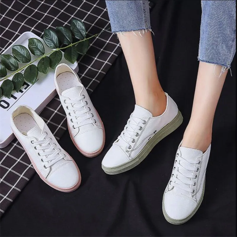 

2019 Sneakers Canvas shoes for Women fashion Solid Color Lace Up Vulcanize shoes Shallow mouth Zapatillas mujer L414