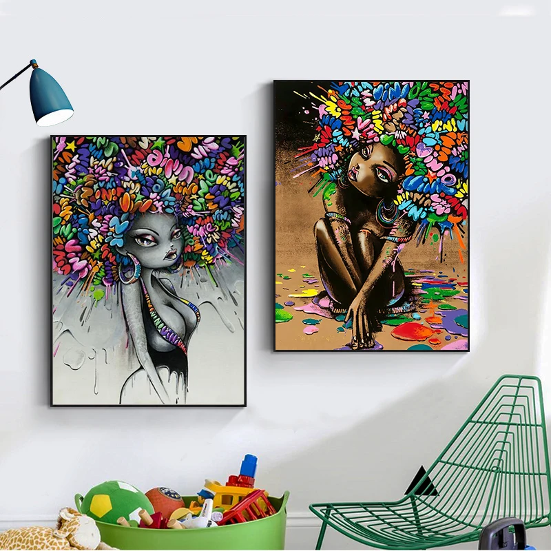 Современное уличное искусство абстрактная девушка холст Картина граффити поп