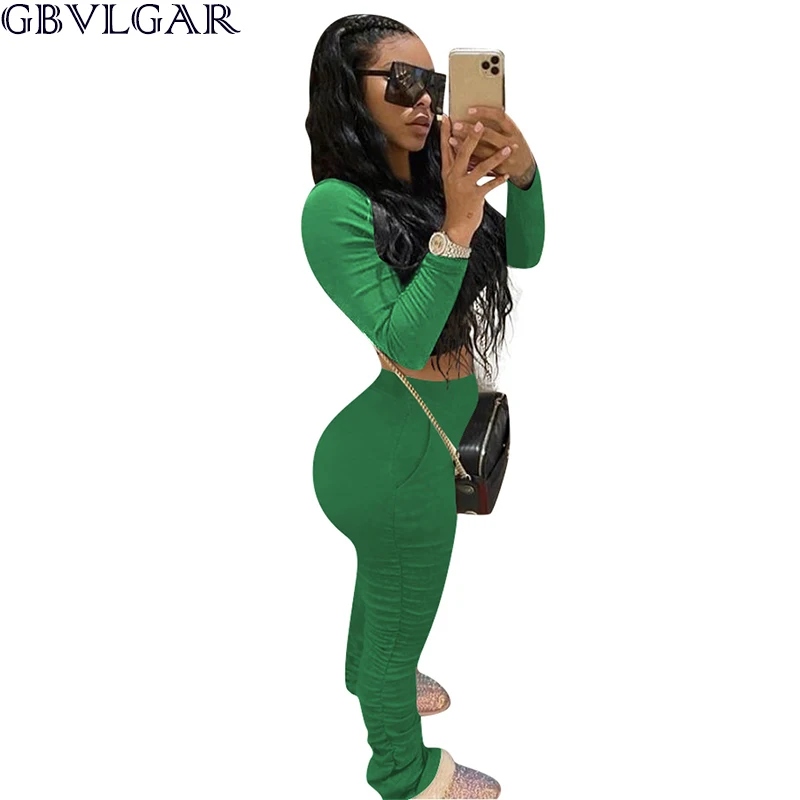 

Tracksuits Women Two Piece Set Short Sleeve Shirt Crop Top + Flare Pants Casual Stacked Joggers Bell Bottom Pants Matching Suits