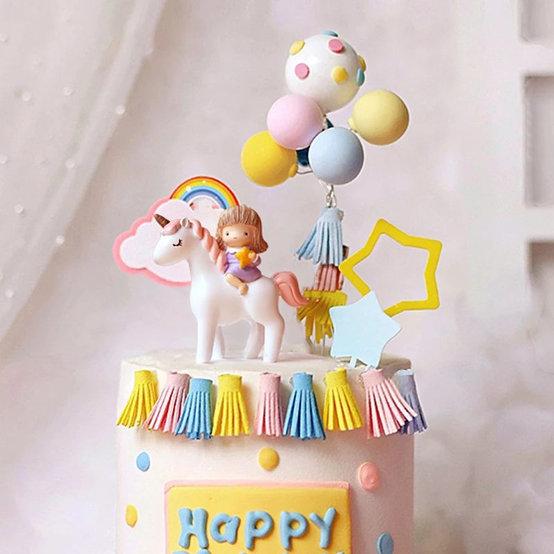 Облака Радужный Единорог девочка соломенный Топпер для торта счастливого дня