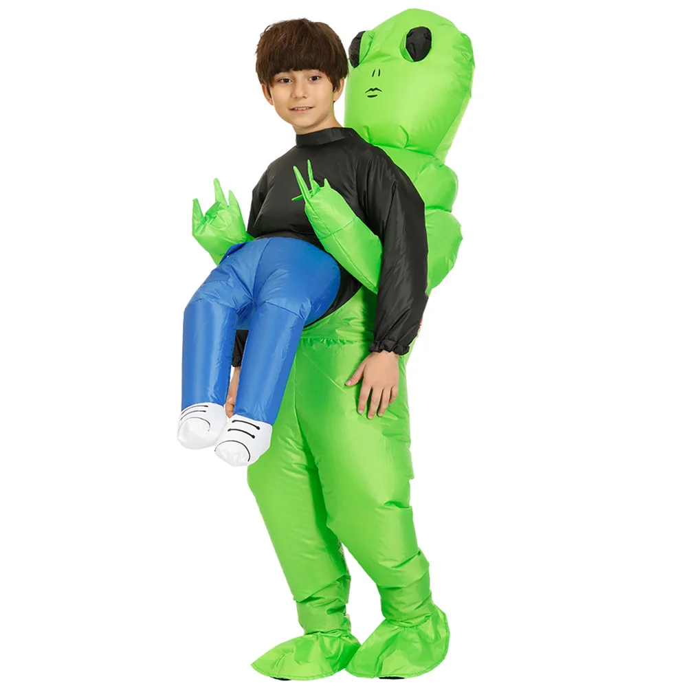 

Green Alien Carrying Human Costume Inflatable Funny Blow Up Suit Cosplay for Party H9