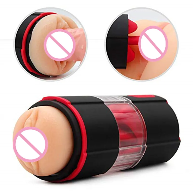 Мужской мастурбатор с двойным языком Вагина вибрацией и чашкой самолета