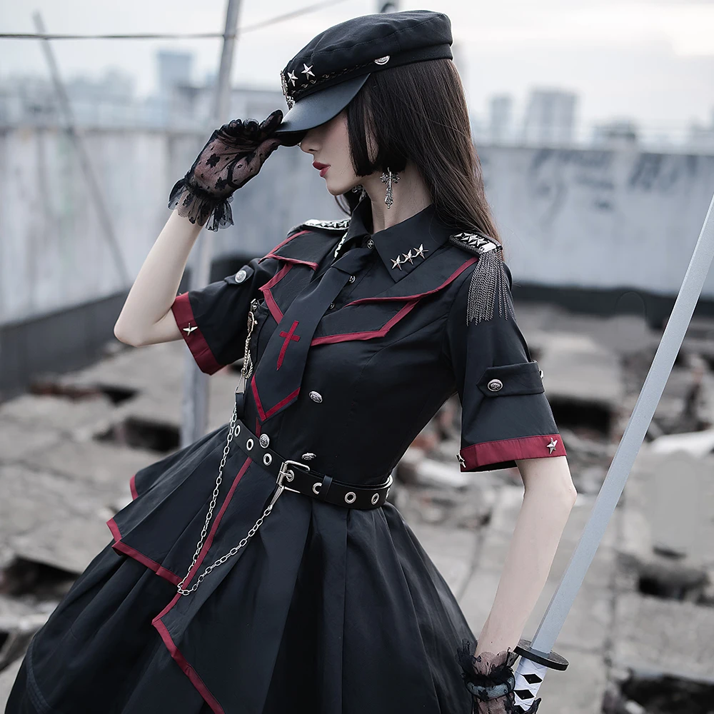 

Melonshow Military Lolita Dress Black Gothic Lolita Skirt Plus Size Victorian Dresses Women Lolita Uniform Girls Kawaii Dress