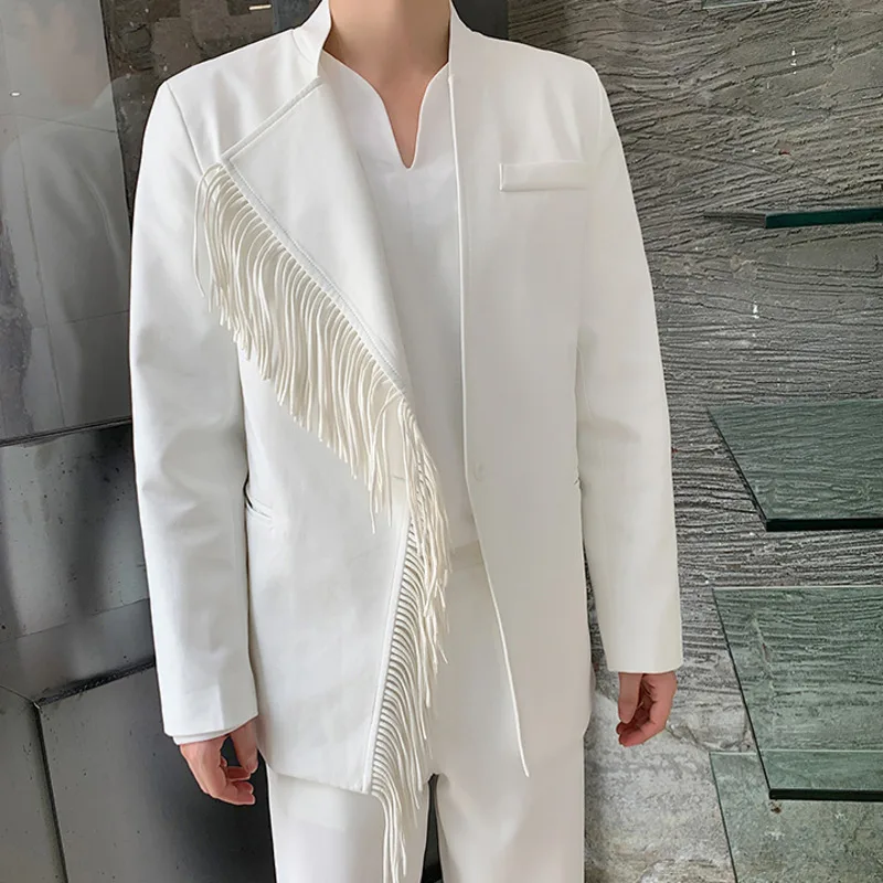 

Men's Wear Tide Koean Casual Suit Coat For Male 2021 Autumn New Loose Simple Long Sleeve Big Size Tassel Blazers For Male
