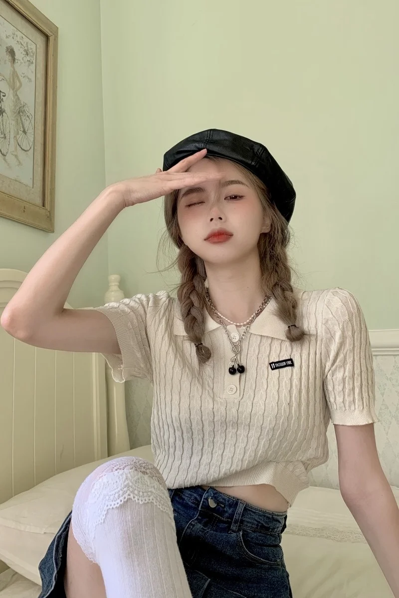 Женская футболка с V-образным вырезом и коротким рукавом женский тонкий свитер