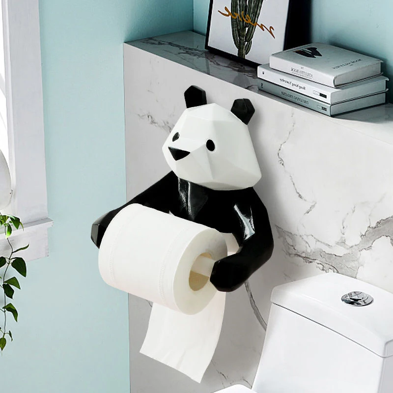 

Homhi Panda Tissue Holder Roll Paper Punch-Free Resin Animal Figurine Statue Bathroom Toilet Accessories Home Decor [HBJ-049]