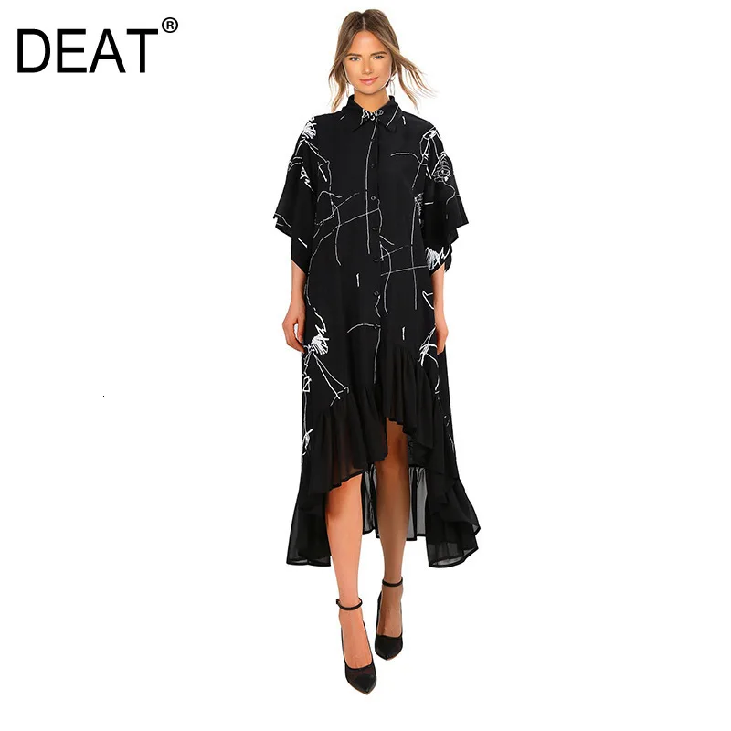 Женское свободное платье с оборками DEAT длинное свободного покроя отложным