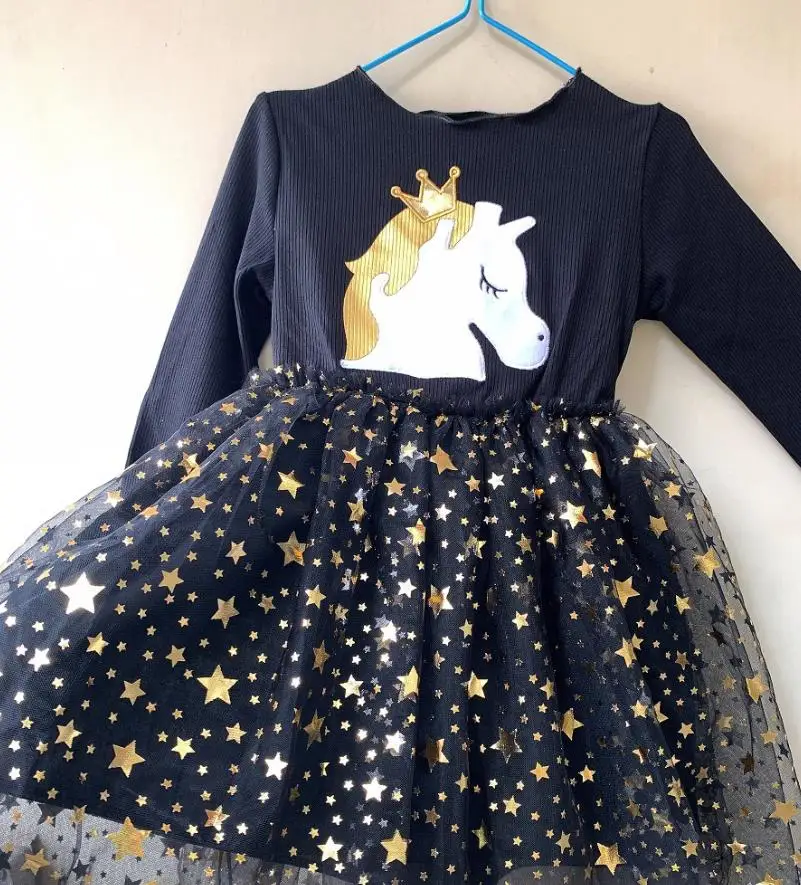 Christmas Dresses For Girls Long Sleeve Party Casual Crown Bling Star Girl Spring Autumn Dress Children Baby Princess Clothes | Детская