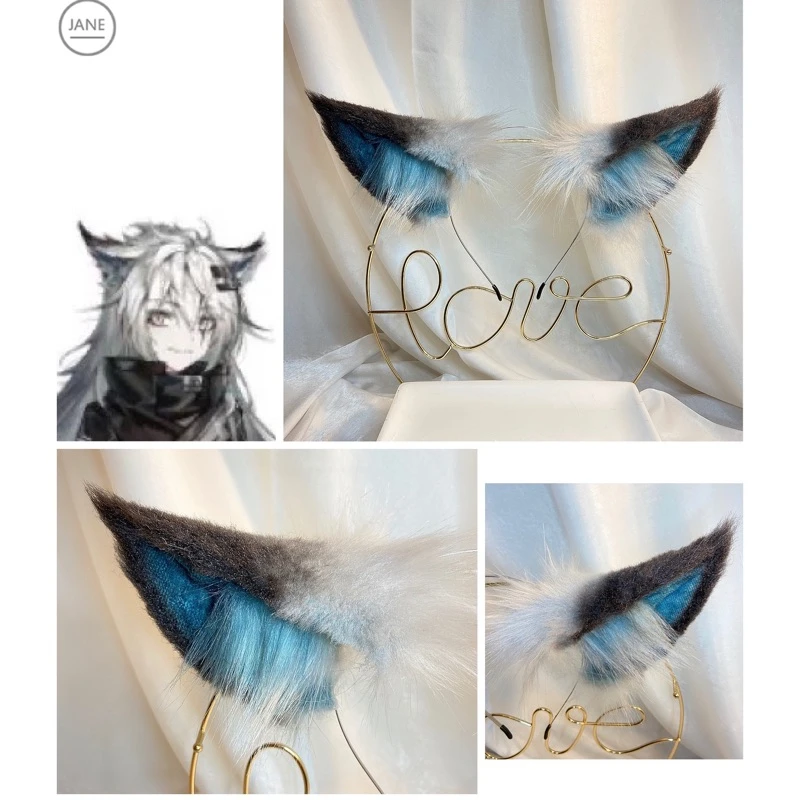 Обруч для волос с лисьими ушками косплея голубого цвета |