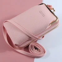 new fashion women purses solid pu leather strap shoulder bag mobile phone big card holders wallet handbag pockets for girls