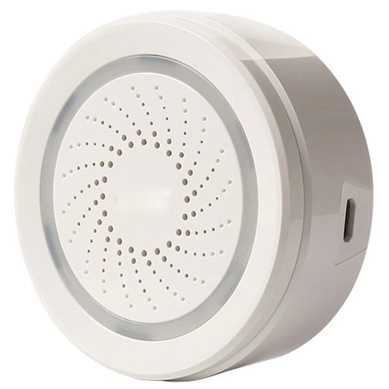 

Hot Wireless Smart 120DB Siren and Alarm Bell-White, with Strobe Light, Remote App Control WiFi USB Siren