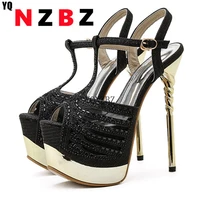 yqnzbz sexy nightclub party fetish strippers shoes fashion crystal rhinestone sandals women summer buckle strap stiletto heels