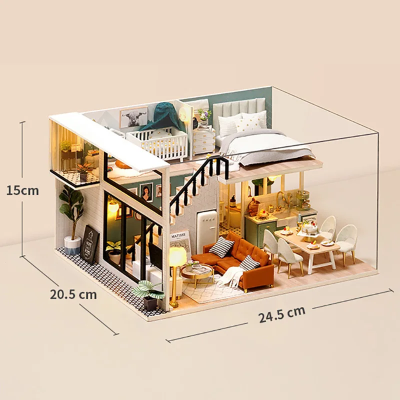 

3D LED light DIY Doll House Miniature with Furniture Music Dust Cover Modern home house model Birthday gift for friend toys