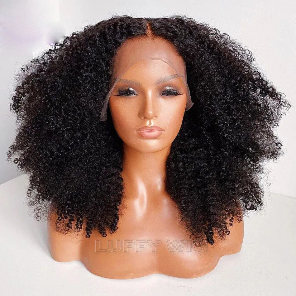 

Natual Hairline Afro Kinky Curly HD Transparent 360 Frontal Human Hair Wigs 13x6 Lace Fron Pre Plucked Remy Peruvian 200 Density