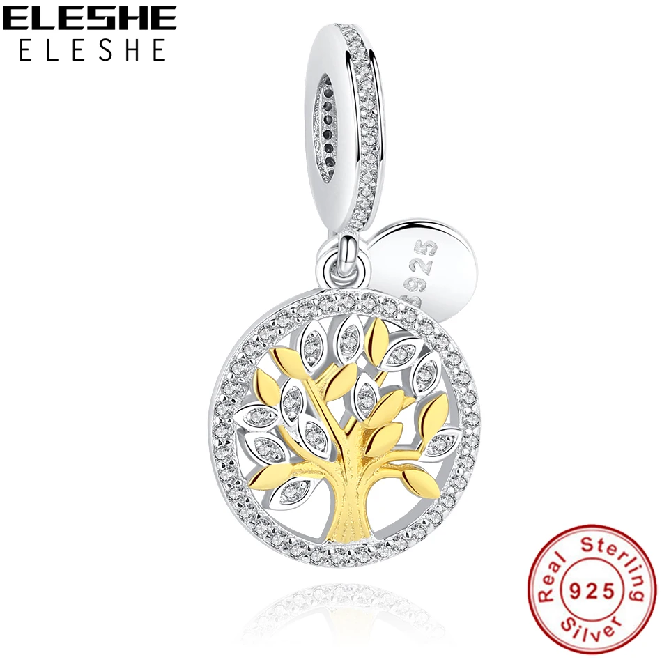 Оригинальный золотое очарование бисера 925 стерлингового серебра Древо любви