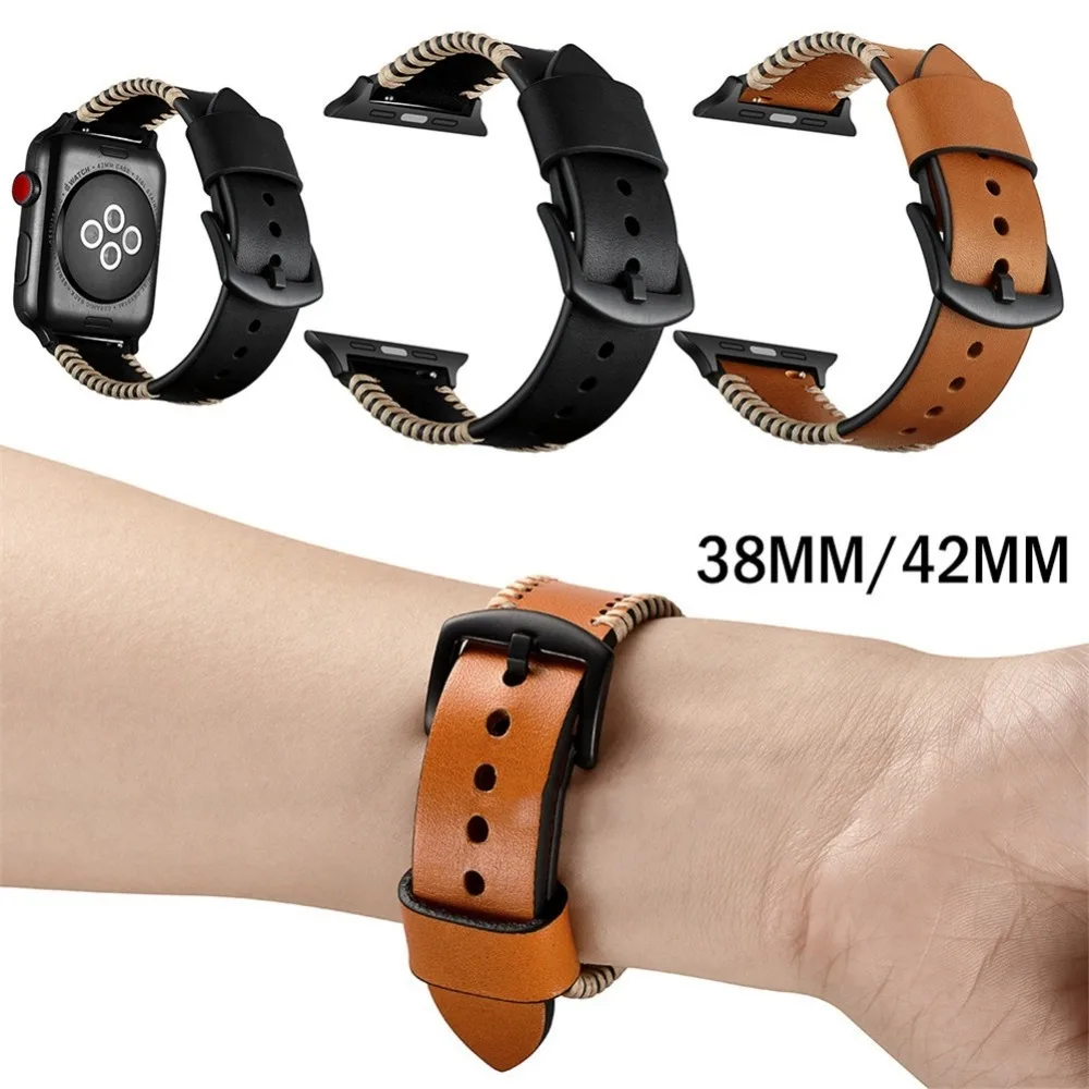 Ремешок для часов apple Watch 4 Band с белым проводом ремешок из натуральной кожи Serise 3 2 1