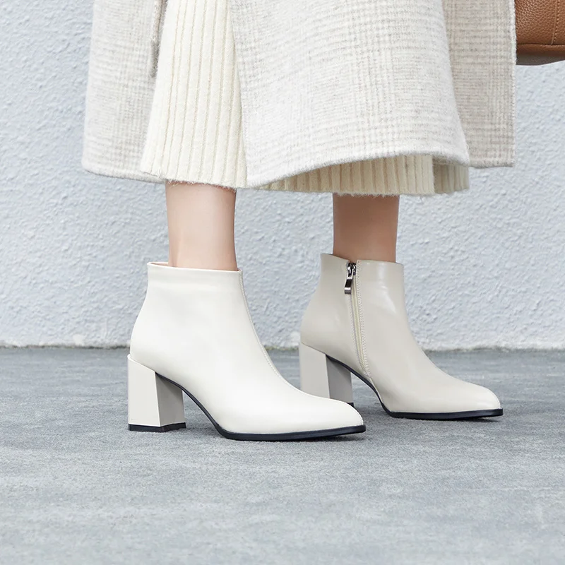 

2019 Women Side Real cowhide Zipper Martin Boots Comfortable Mid Heel Ankle Boots Fashion Warm Winter Shoes Black Women Boots