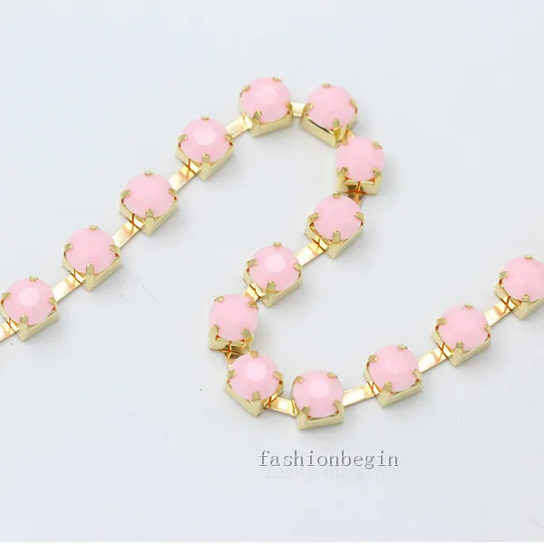lt pink 1 ярд ss28 ss38 цветные акриловые хрустальные стразы отделка чашки коготь латунная цепь пришить клей на обрезку DIY Швейные аксессуары ремесла - Цвет: lt pink
