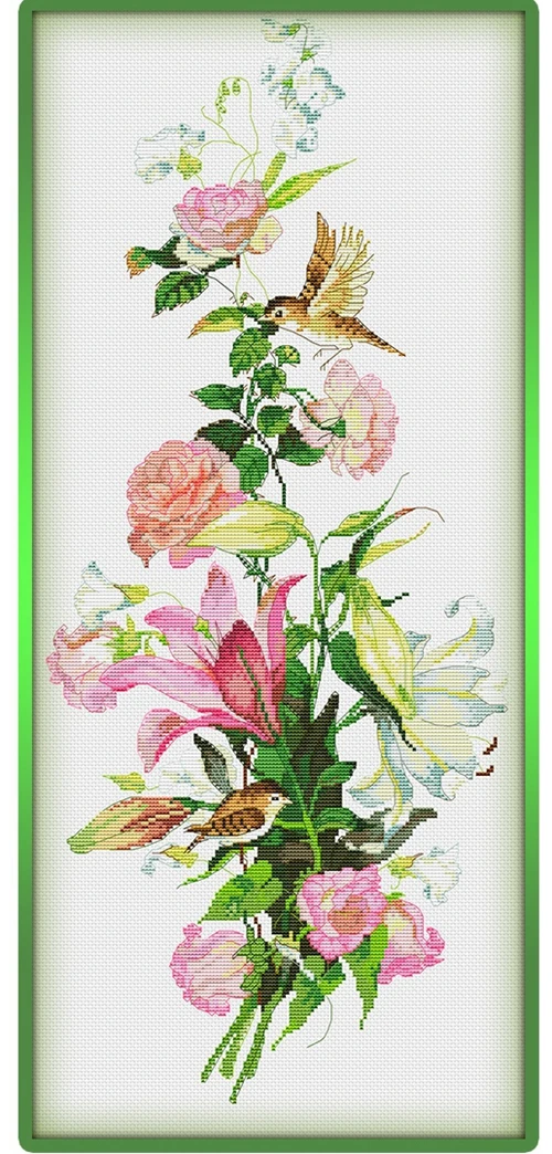 

Tit with rose lily cross stitch package flower 18ct 14ct 11ct cloth cotton thread embroidery DIY handmade needlework