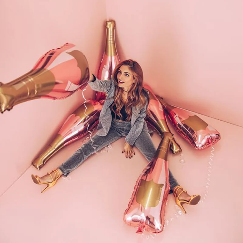 

1pcs Party Decorations Valentine's Day Bridal Shower Wedding Bachelorette Decor Rose Gold Champagne Bottle Wine Mylar Balloons