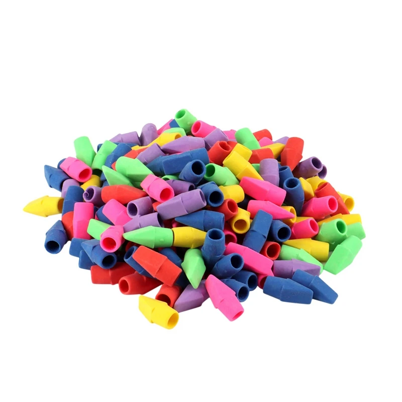 

200PCS Pencil Tip Eraser Torch Tip Pencil Cap Student Pen Protective Sleeve Color Teacher Supplies