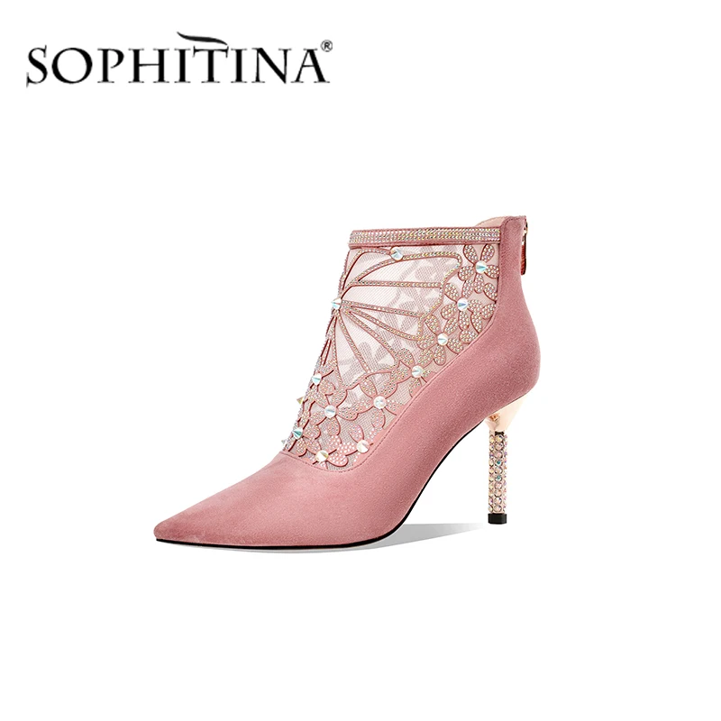 SOPHITINA/Новинка Элегантные женские ботинки Ботильоны с острым носком на очень