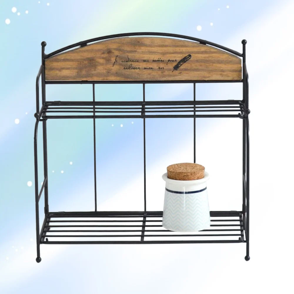 

Wooden Storage Bulkhead Decoration 2 Tier Foldable Bathroom Shelf Floor-Standing Iron Art Double Organize Holder Shower Stand Ra