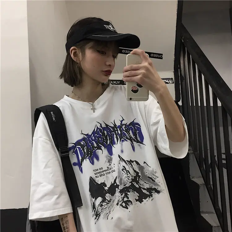 

Harajuku high street large t-shirt men's short sleeve dark print summer loose half sleeve lovers' top