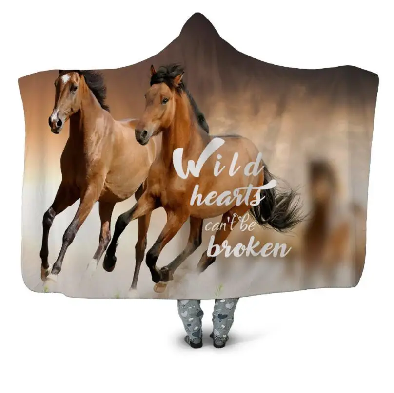 

Gallant Horse 3D Printing Throw Hooded Blanket Wearable Warm Fleece Bedding Office Quilts Soft Adults Travel 03