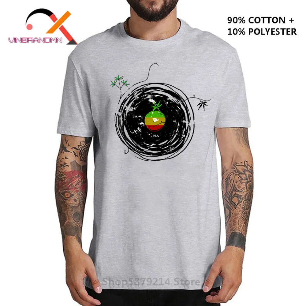 

Винтажная Мужская футболка в стиле хип-хоп, регги, спиннинг с виниловой пластиной, ретро-музыка, DJ-футболка, взрослые топы с флагом регги, фут...